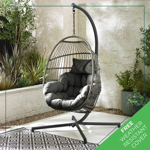 Grey rattan hanging egg chair - rattan,
