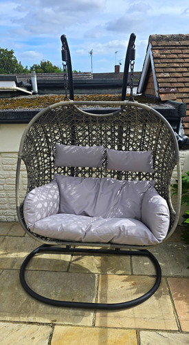 Grey rattan double hanging - rattan,