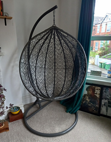 Grey metal hanging egg - egg, chair
