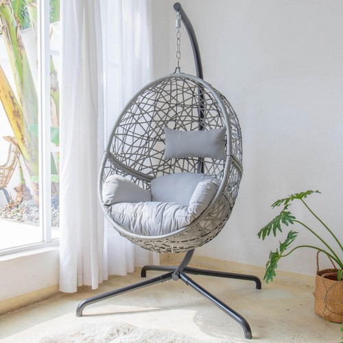 Grey hanging rattan egg - grey,