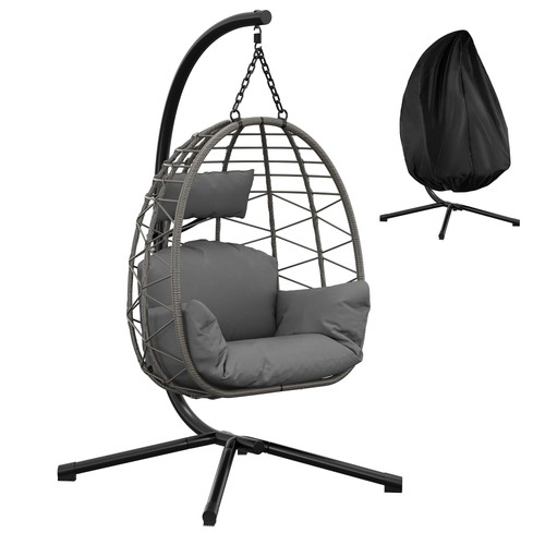 Rattan swing egg chair - rattan, garden
